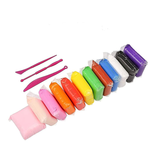 Ultra-Light Creative Art Craft Air Dry Super Clay Carving Molding Tools Kit Set of 12 Colurful Clay